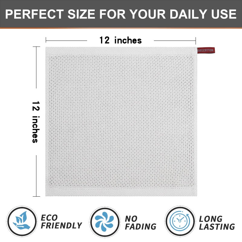 Kitinjoy 100% Cotton Kitchen Dish Cloths, 6 Pack Waffle Weave Ultra Soft Absorbent Dish Towels for Drying Dishes Quick Drying Kitchen Towels Dish Rags, 12 X 12 Inches, Light Grey - Image 5